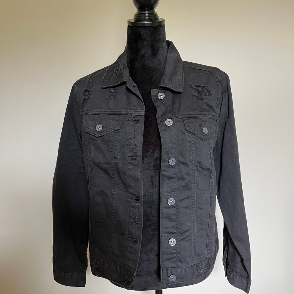 Black distressed denim jacket